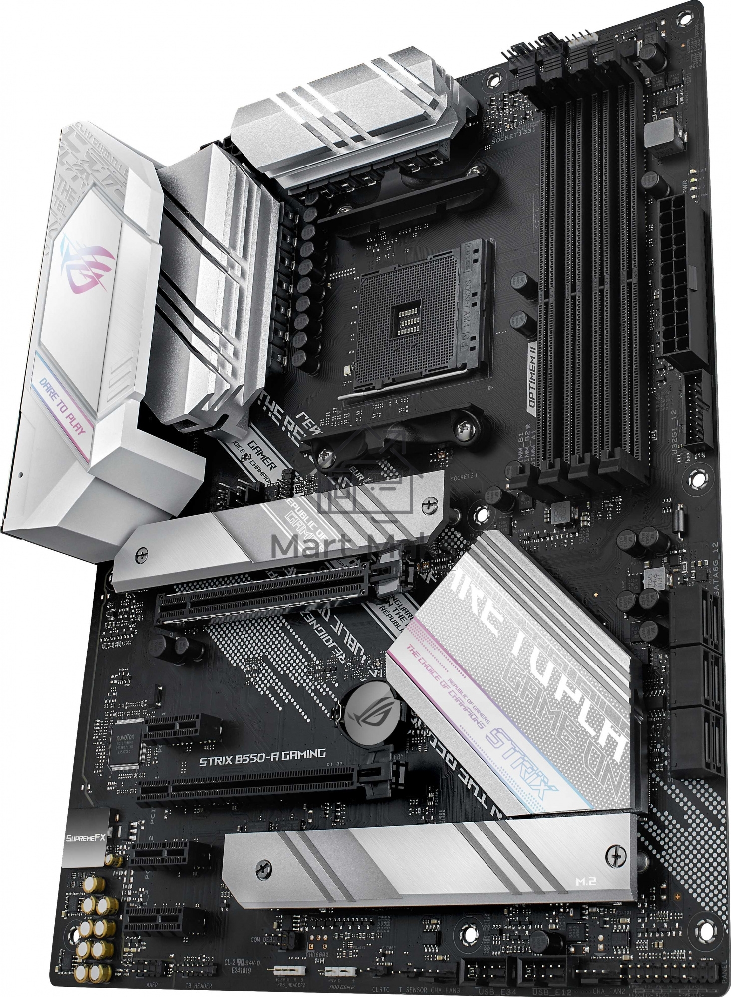 Материнская плата ASUS ROG STRIX B550-A GAMING, AM4, AMD B550, 4xDDR4, 6xSATA, 2xM.2, 1xPCI-E 4.0 x16, 1xPCI-E 3.0 x16, 3xPCI-E x1, 1xHDMI, 1xDP, 1x 2.5Gb LAN, 4xUSB 3.2 Gen 1, 1xUSB 3.2 Gen 2, 1xUSB-C 3.2 Gen 2, 5x3.5 мм, 7.1, ATX