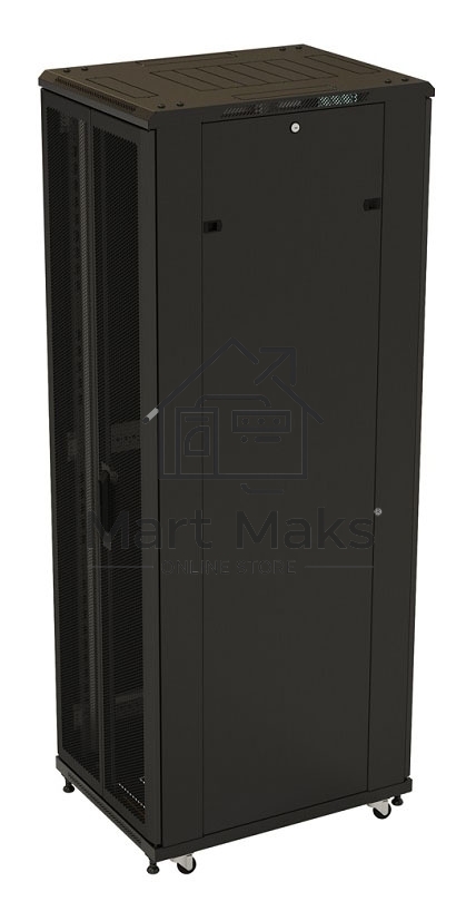 Шкаф серверный Hyperline (TTB-4266-DD-RAL9004) напольный 42U 600x600мм пер.дв.перфор.2ств. задн.дв.перфор.2-хст. 2 бок.пан. 800кг черный 510мм IP20 сталь