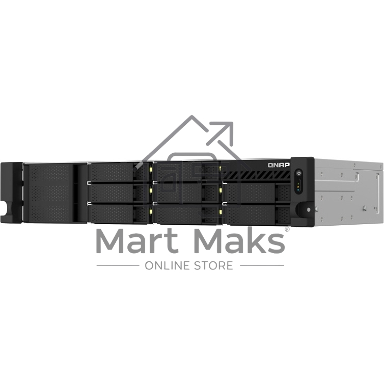 Сетевое хранилище SMB QNAP TS-873AeU-4G NAS 8x3.5/2.5 SATA/SSD trays, 2 x M2 PCIe, 2x 2.5 GbE, 2U rackmount, 1 PSU. AMD Ryzen V1500B 4-core/8-thread 2.2 GHz processor, 4 GB DDR4 RAM (1*4 GB) up to 64GB (2*32 GB). W/o rail kit RAIL-B02