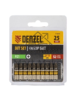 Набор бит PZ1х25, сталь S2, шестигранный профиль, 10 шт. Denzel