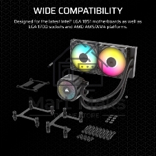 Система жидкостного охлаждения Corsair NAUTILUS 240 ARGB (240мм, черный, ARGB/ Fans: 2x120мм, 74.37CFM, 34dBA, 2100RPM/ S: 1851, 1700, AM5, AM4)
