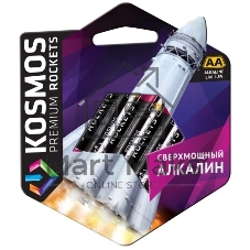 Элемент питания Космос алкалиновый LR6 KOSMOS premium ROCKETS (блист. 4шт)
