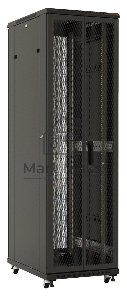 Шкаф серверный Hyperline (TTB-4266-DD-RAL9004) напольный 42U 600x600мм пер.дв.перфор.2ств. задн.дв.перфор.2-хст. 2 бок.пан. 800кг черный 510мм IP20 сталь
