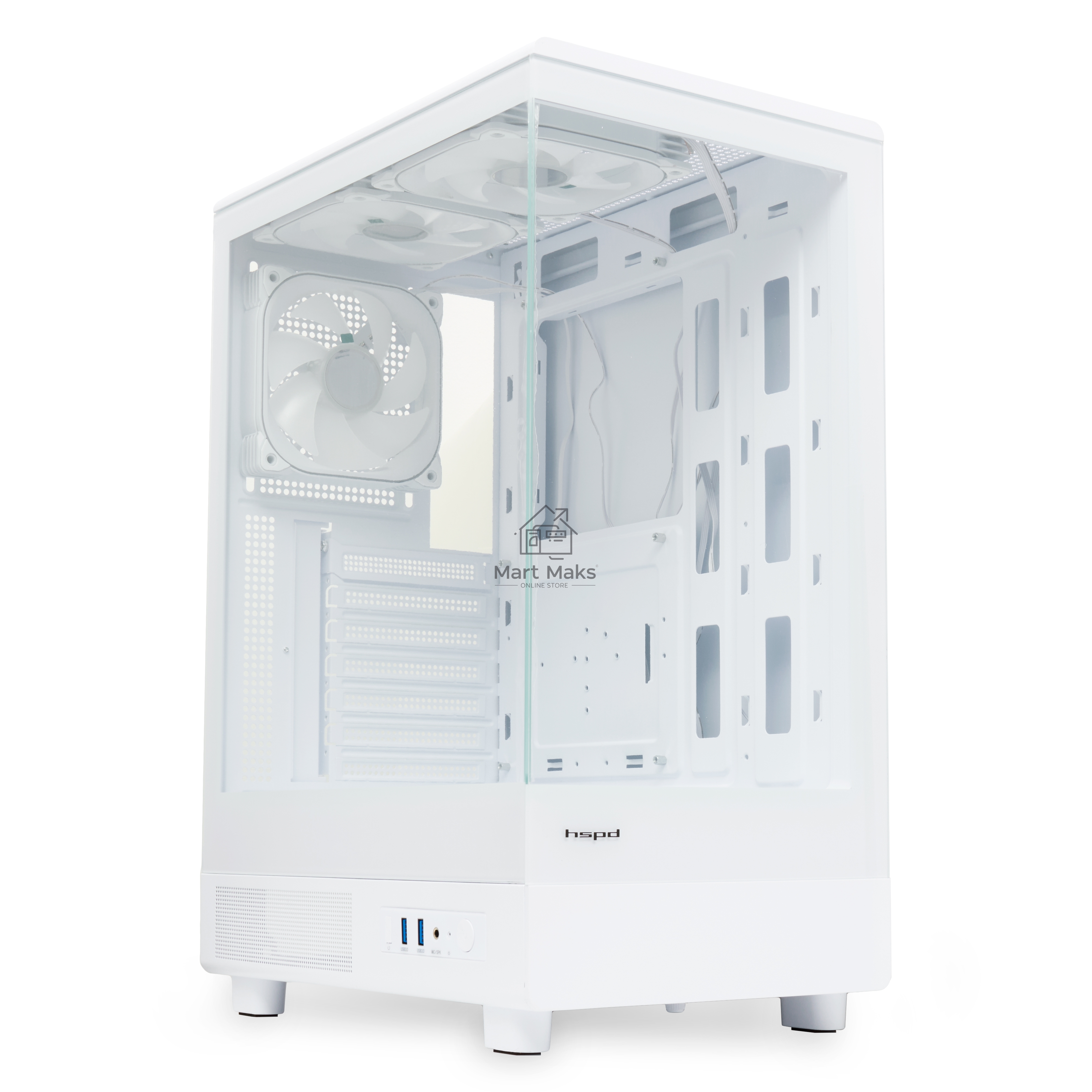 Компьютерный корпус  HSPD F510, Panoramic Mid Tower, белый, TG, 0.5 SPCC, 3x120mm ARGB ATX, mATX, mITX 180/280/160mm 1x2.5