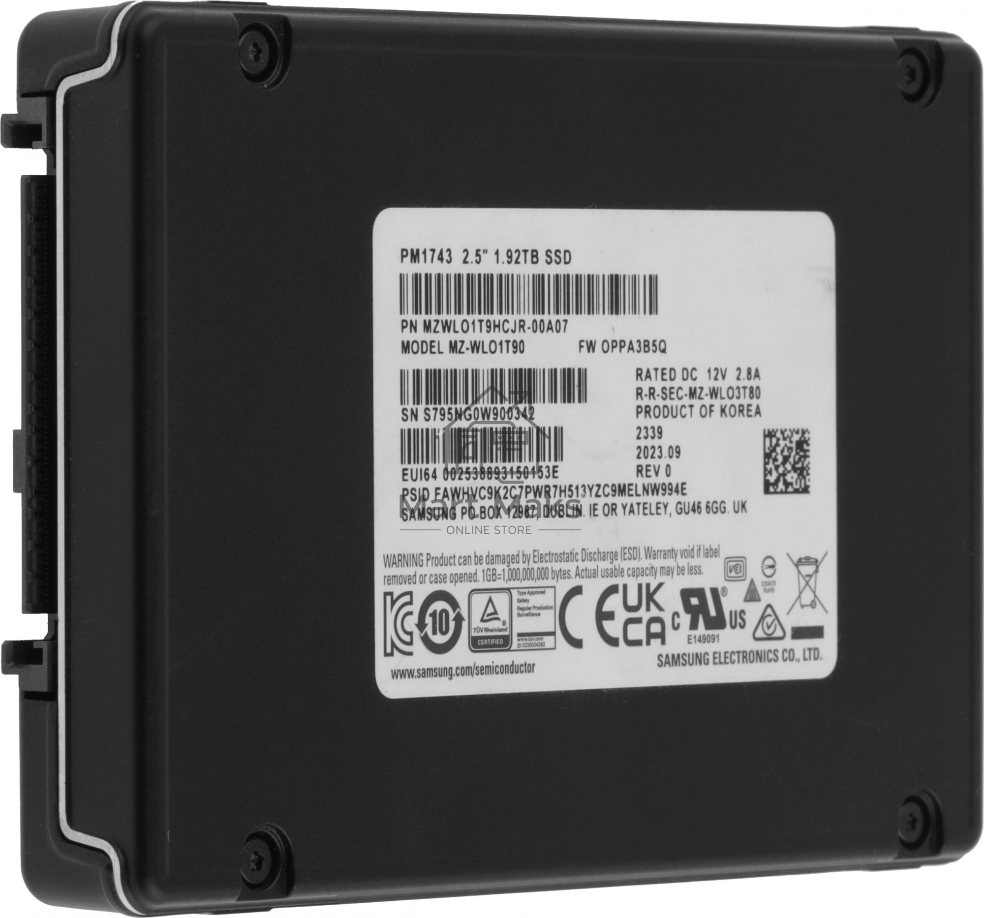 Накопитель SSD Samsung PM1743, 1.92Tb, U.3, PCIe 5.0 x4, NVMe, R/W 14000/3000