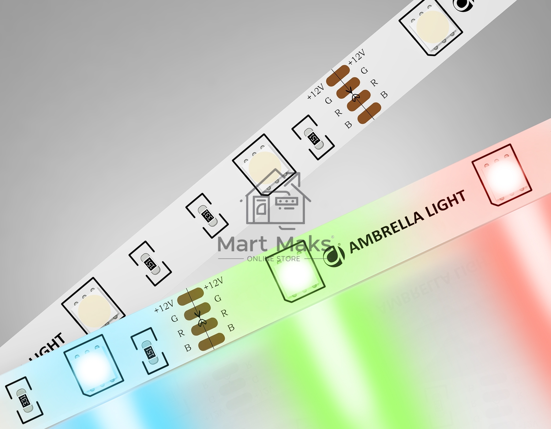 Светодиодная лента Ambrella light GS2201 5050 30Led/ 7.2W m/ 12V IP20 RGB /5000*10*1.87mm (4 конт.)