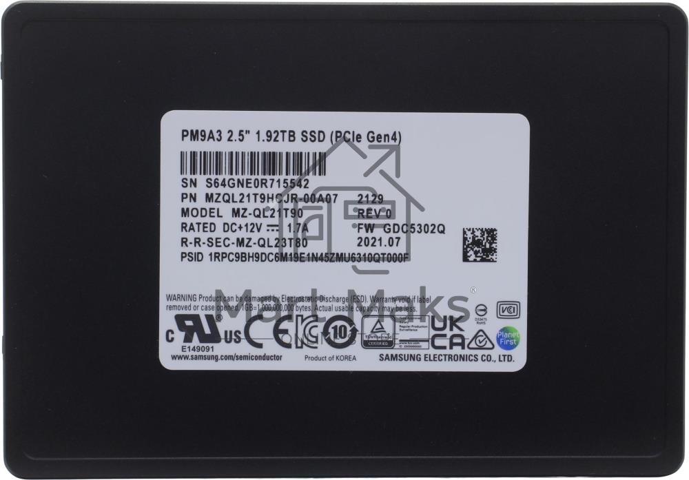 Накопитель SSD Samsung Enterprise, 1.92Tb, PCIe 3.1 x4, 2.5