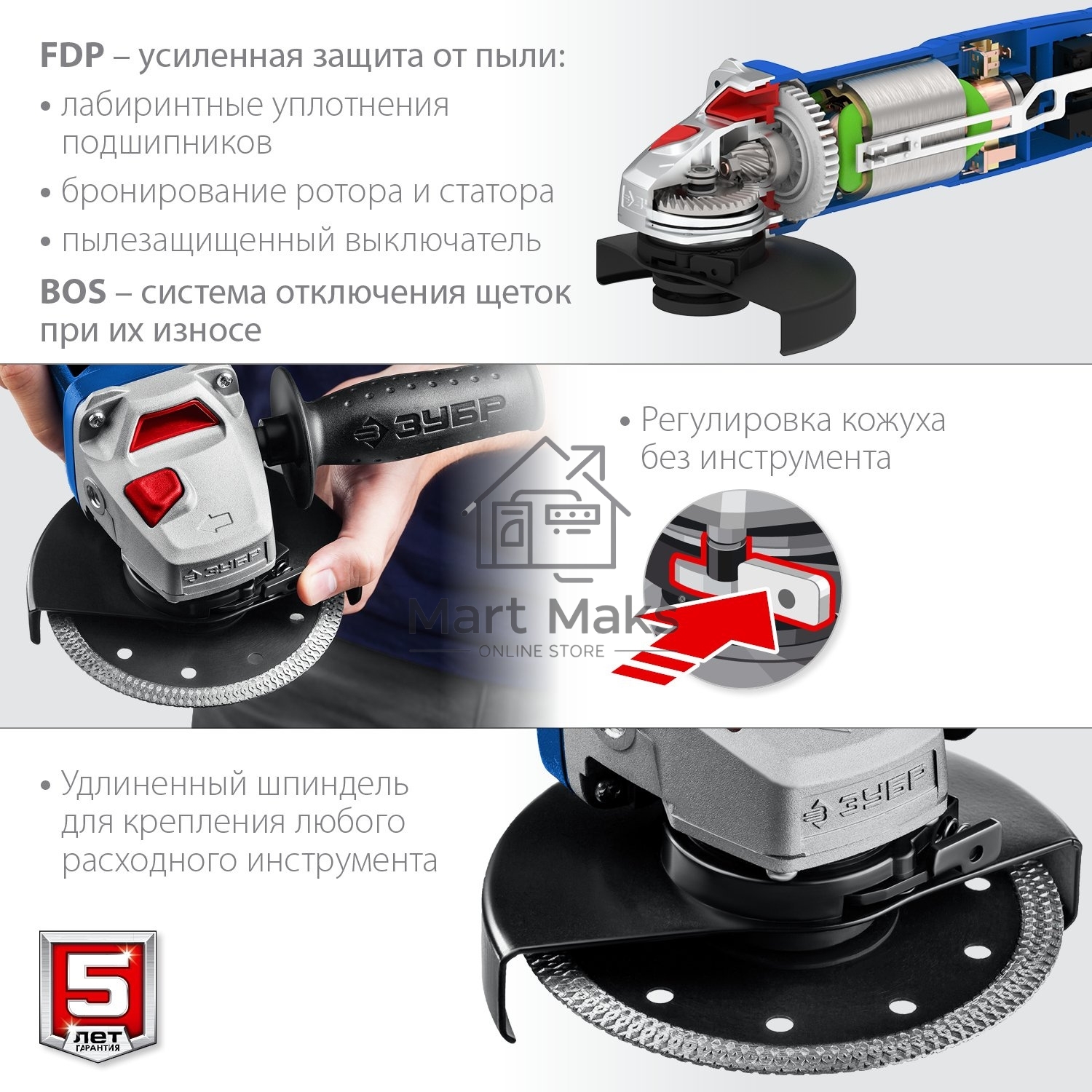 Углошлифовальная машина ЗУБР 125 мм, 1500 Вт, регулировка оборотов, серия Профессионал.