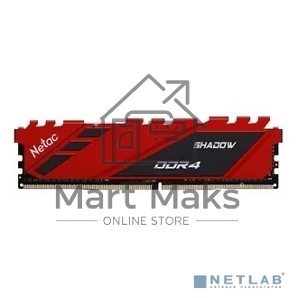 Оперативная память NETAC Shadow, DDR4, 16GB (1x16GB), 3200MHz, CL16, DIMM, с радиаторами, красный