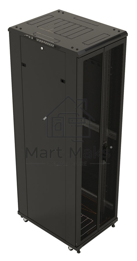 Шкаф серверный Hyperline (TTB-4266-DD-RAL9004) напольный 42U 600x600мм пер.дв.перфор.2ств. задн.дв.перфор.2-хст. 2 бок.пан. 800кг черный 510мм IP20 сталь