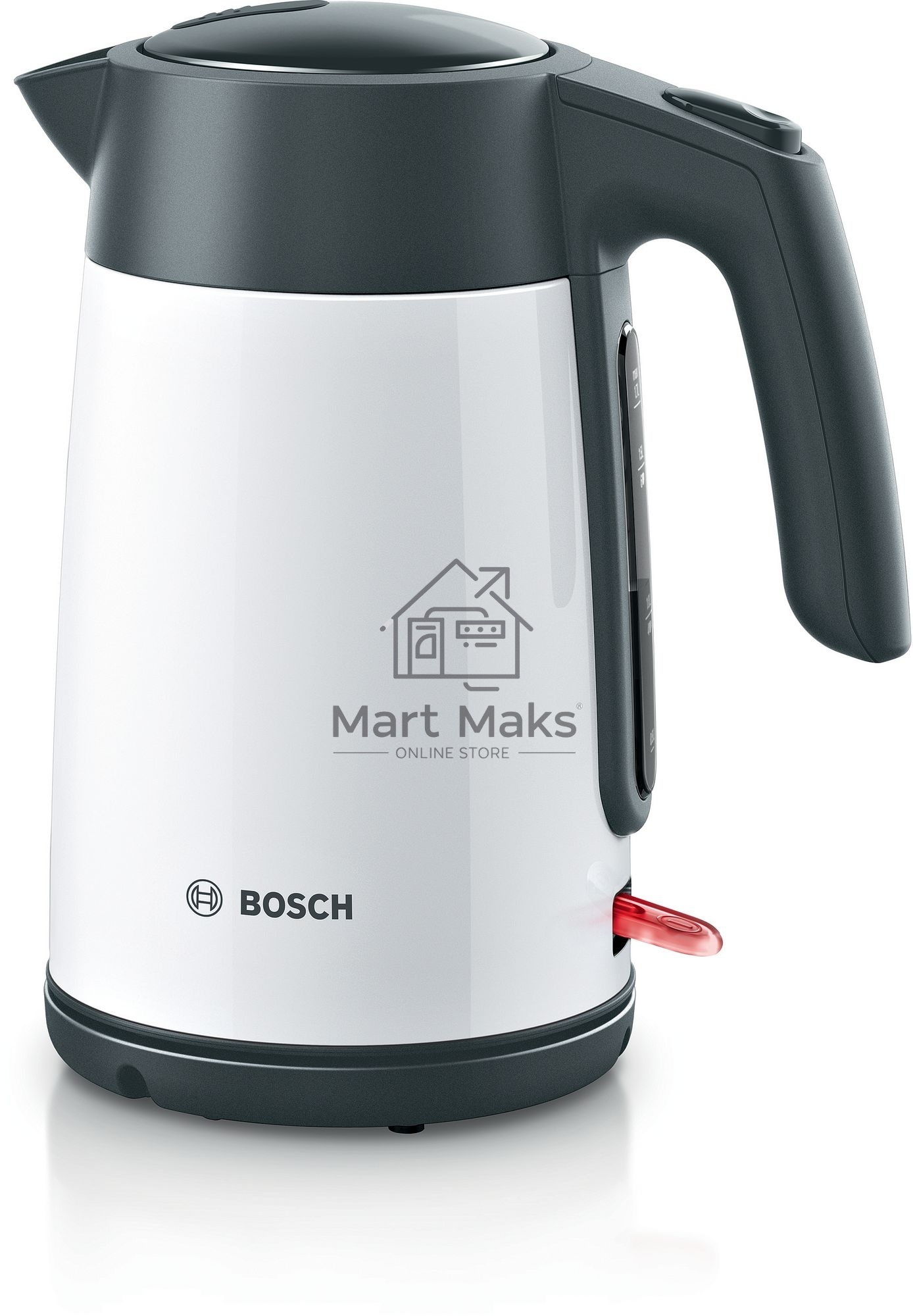 Чайник электрический Bosch TWK7L461, 1.7 л, 2400 Вт., нерж.сталь, покрытая эмалью, белый,шкала уровня воды