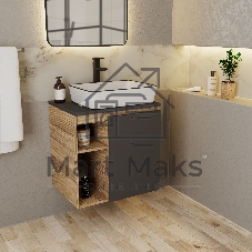Тумба Bau Dream Blackwood 60 правая, графит, раковина 48х37, смеситель для раковины высокий Hotel Black, черный