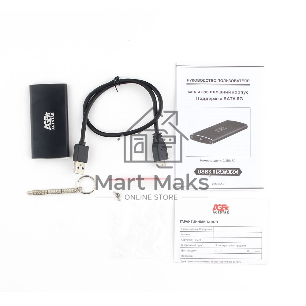Внешний корпус mSATA AgeStar 3UBMS2 черный, алюминий, черный USB 3.0