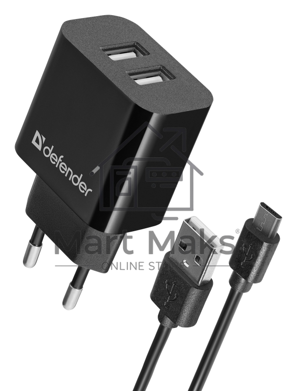 Сетевой адаптер Defender UPC-21 2xUSB,5V/2.1А кабель microUSB