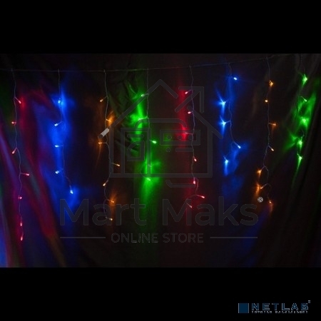 Гирлянда Айсикл NEON-NIGHT (255-009)(бахрома) светодиодный, 1,8 х 0,5 м, прозрачный провод, 230 В, диоды RGB