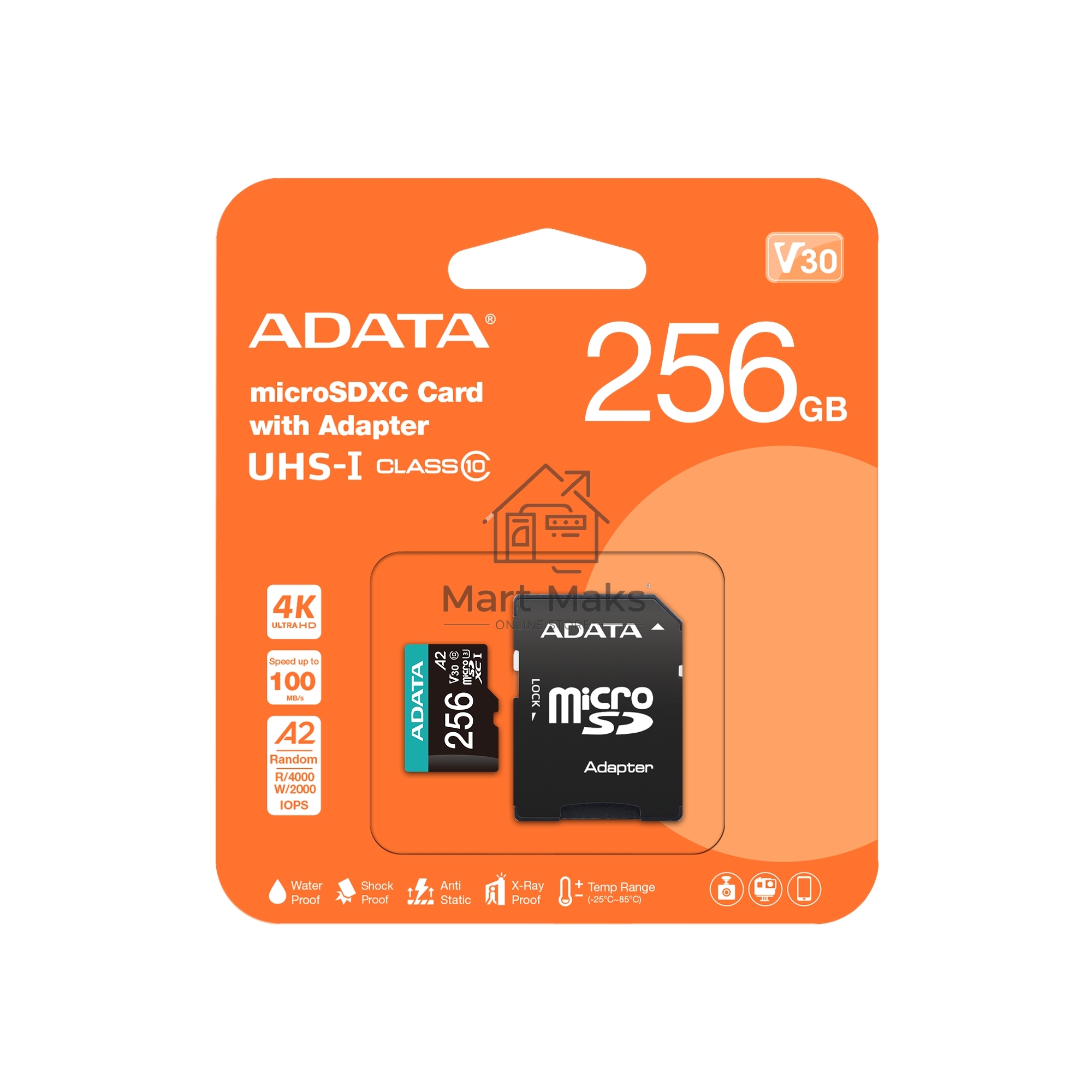 Карта памяти MICRO SDXC 256Gb W/AD. AUSDX256GUI3V30SA2-RA1 ADATA