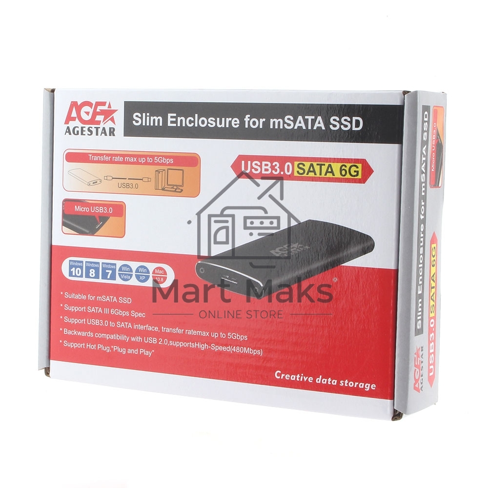 Внешний корпус mSATA AgeStar 3UBMS2 черный, алюминий, черный USB 3.0