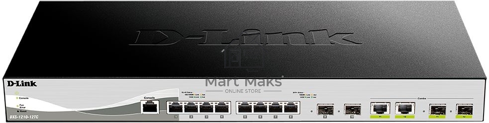 Коммутатор D-Link DXS-1210-12TC, 10 Gigabit Ethernet Smart Switch with 8-port 10GBASE-T + 2-port SFP + 2-port 10GBASE-T/SFP