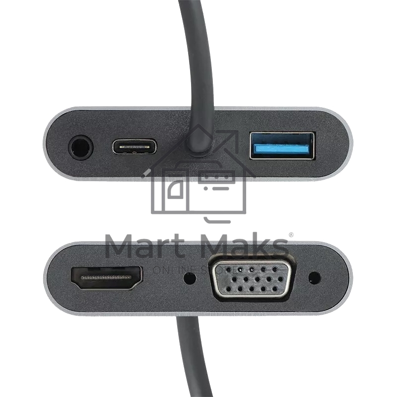 Адаптер USB Type-Cm-->VGA, HDMI 4k*30Hz, USB3.0, PD, Audio,iOpen (Aopen/Qust/VCOM)<ACU4511>