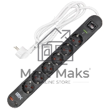Фильтр сетевой СФ-06К 16А USB A+C 20Вт 1,5м 3х1,5мм2 черный