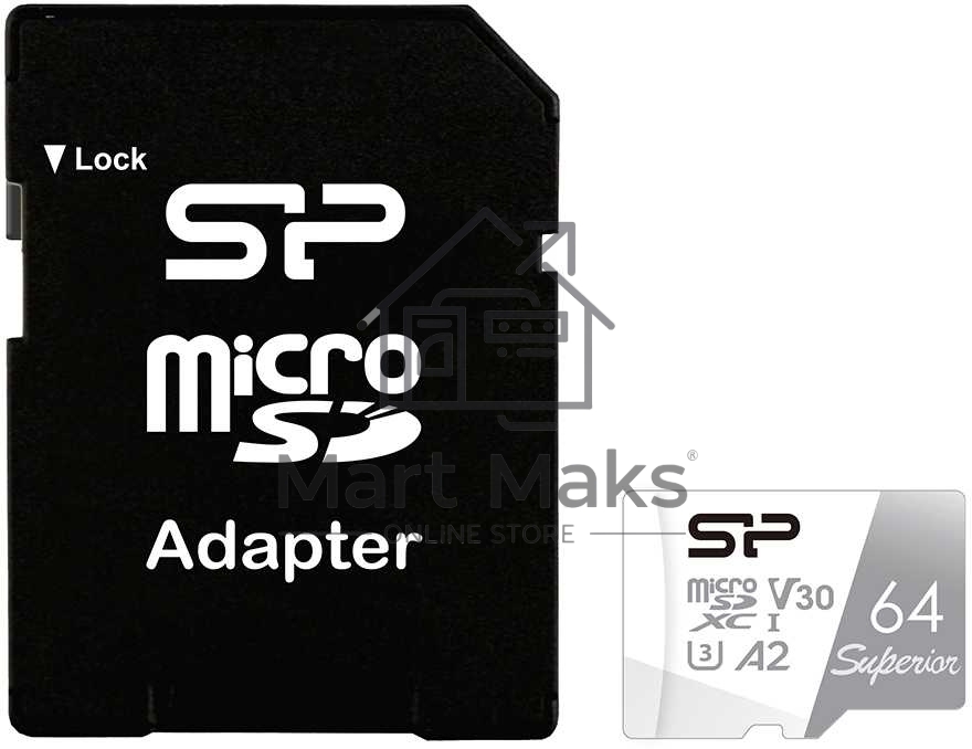 Флеш карта microSD 64GB Silicon Power Superior Pro A2 microSDXC Class 10 UHS-I U3 Colorful 100/80 Mb/s (SD адаптер)