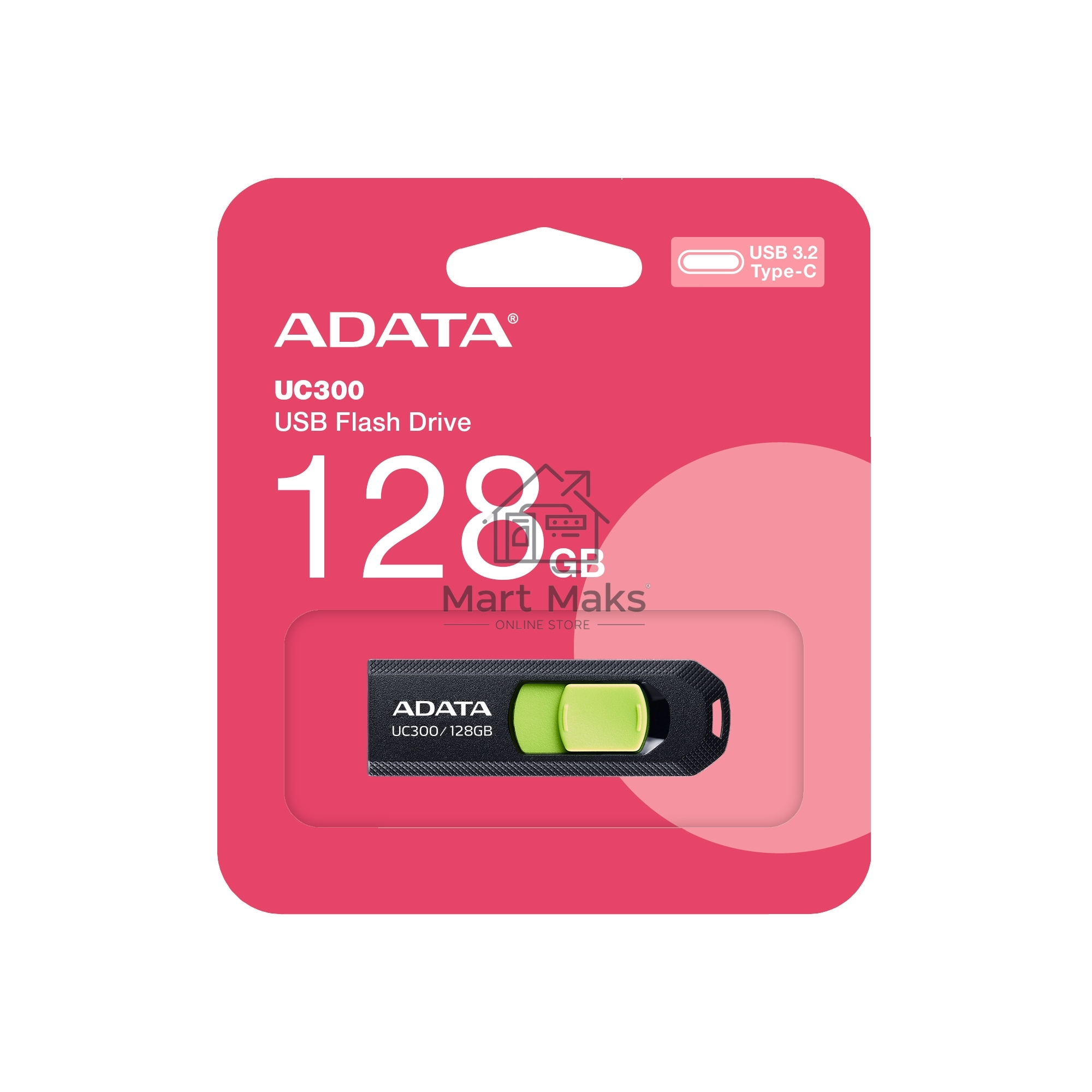 Флешка USB R/W ADATA R/W 128Gb Type-C UC300 ACHO-UC300-128G-RBK/GN USB3.2 черный/зеленый