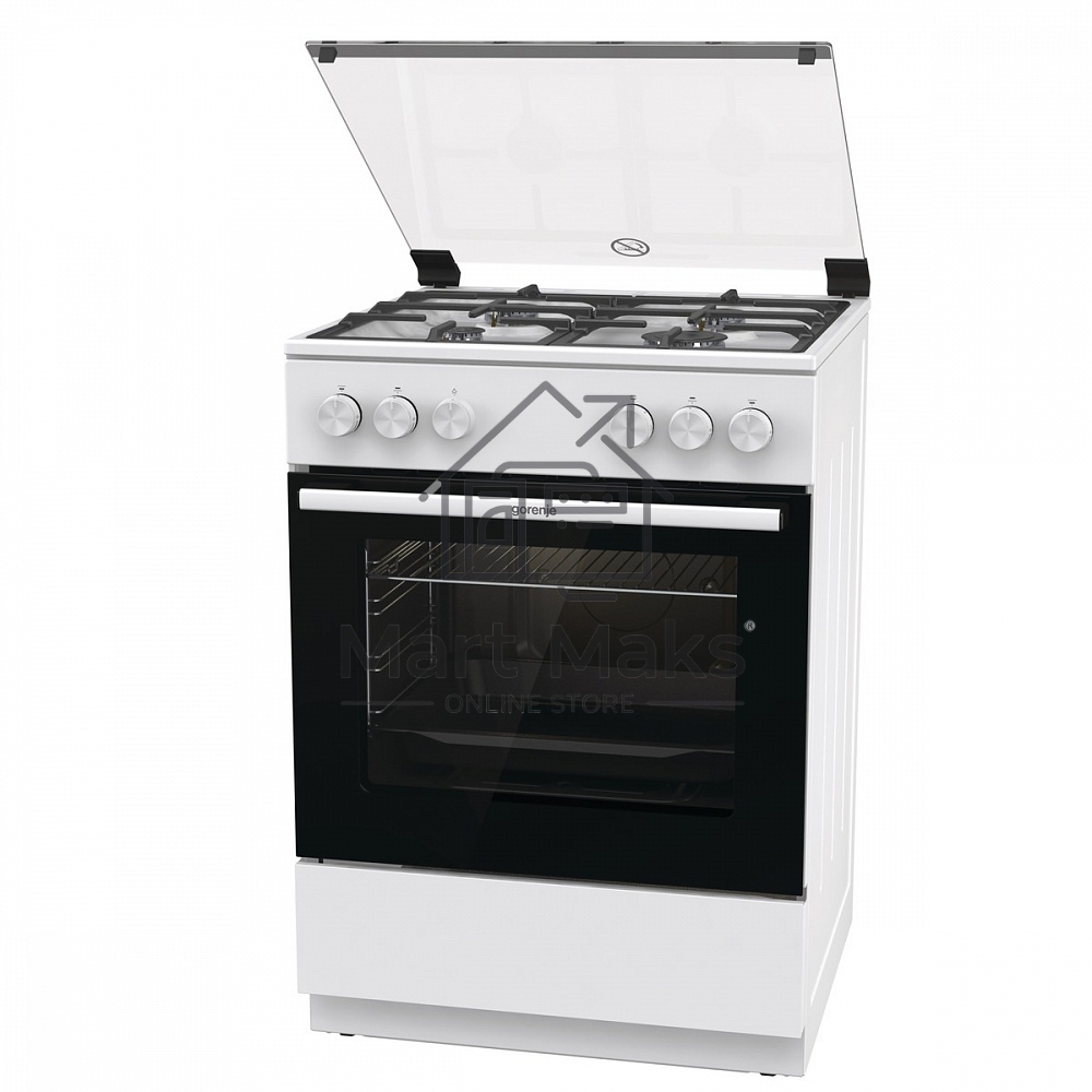 Плита газовая Gorenje GG6A11WF белый, конфорок 4 газовых, духовка 72 л, 60 см x 85 см x 60 см