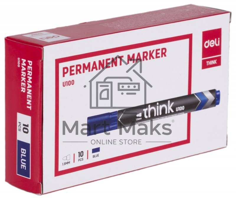 Маркер перманентный Deli Think EU10030, круглый пишущий наконечник, 2мм, синий