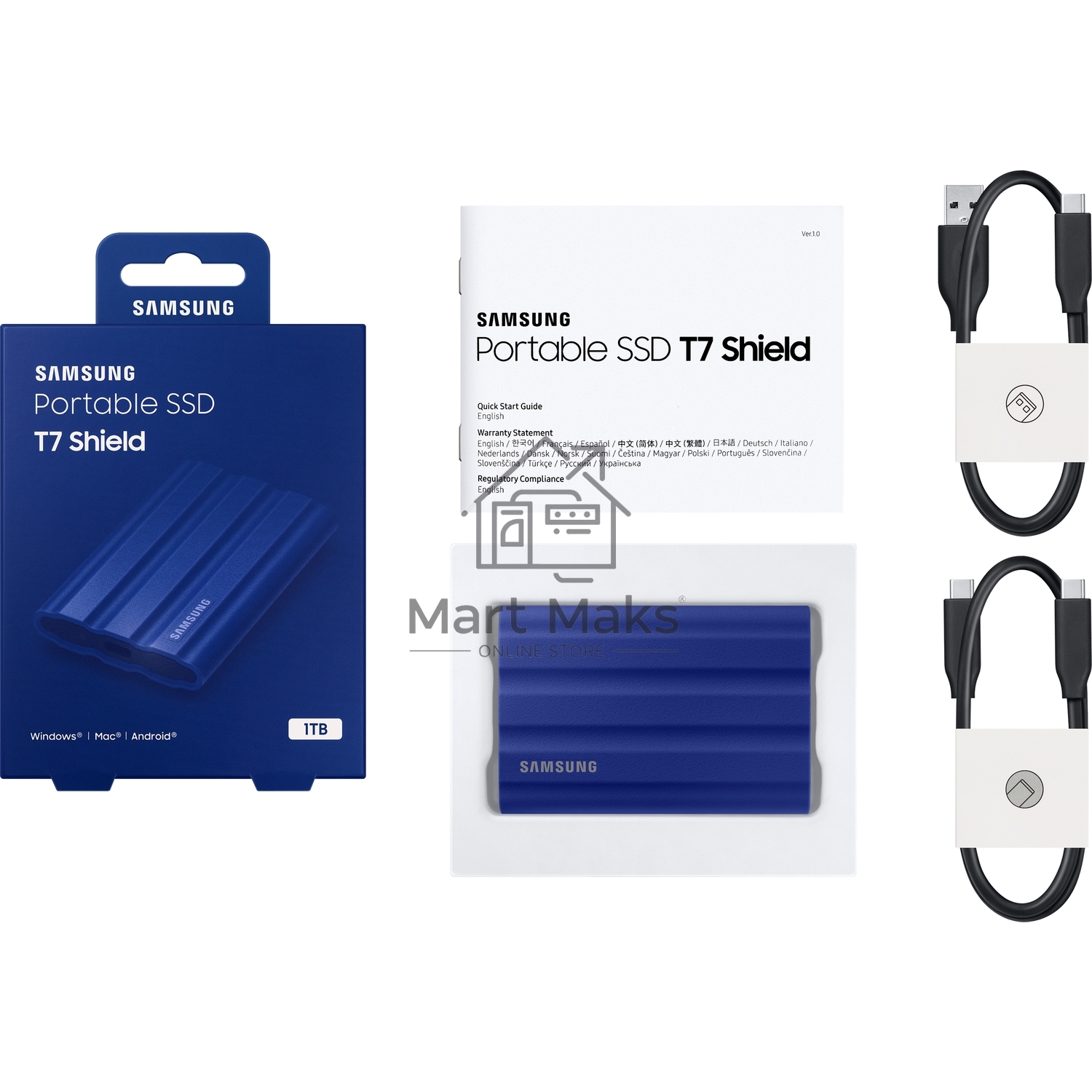 Накопитель SSD Samsung T7 Shield MU-PE1T0R/WW, USB3.2, 1ТБ, синий
