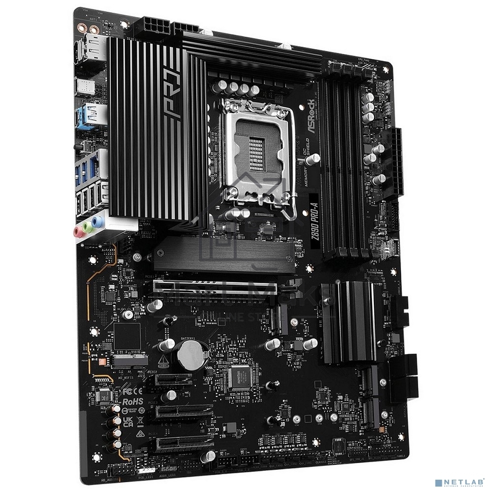 Материнская плата ASRock Z890 Pro-A, LGA 1851, Intel Z890, 4xDDR5, 4xSATA, 4xM.2, 1xPCIe 5.0 x16, 2xPCIe x4, 1xPCIe x1, 1xUSB-C 3.2 Gen 2x2, 1xUSB-A 3.2 Gen 2, 2xUSB-A 3.2 Gen 1, 4xUSB 2.0, 1xHDMI, 1xDP, 1x2.5Gb LAN, 3x3.5 мм, 7.1, ATX