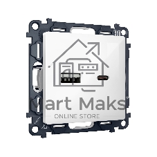 Комплект механизма розетки ALFA Белый глянец 2USB A+C 20W (быстрая зарядка) QUANT MA111010