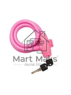 Тросовый замок взломостойкий для велосипедов и колясок с ключом Четыре сезона 100 см розовый 79-0304