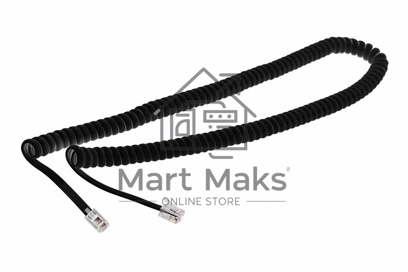 Телефонный шнур, витой трубочный RJ-10(4P-4C), длина 4 метра, черный Rexant