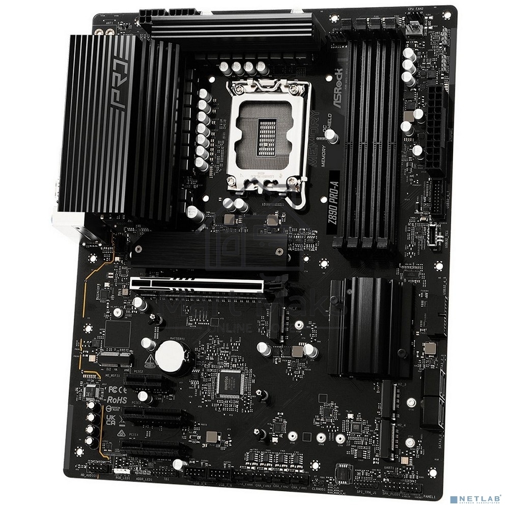 Материнская плата ASRock Z890 Pro-A, LGA 1851, Intel Z890, 4xDDR5, 4xSATA, 4xM.2, 1xPCIe 5.0 x16, 2xPCIe x4, 1xPCIe x1, 1xUSB-C 3.2 Gen 2x2, 1xUSB-A 3.2 Gen 2, 2xUSB-A 3.2 Gen 1, 4xUSB 2.0, 1xHDMI, 1xDP, 1x2.5Gb LAN, 3x3.5 мм, 7.1, ATX
