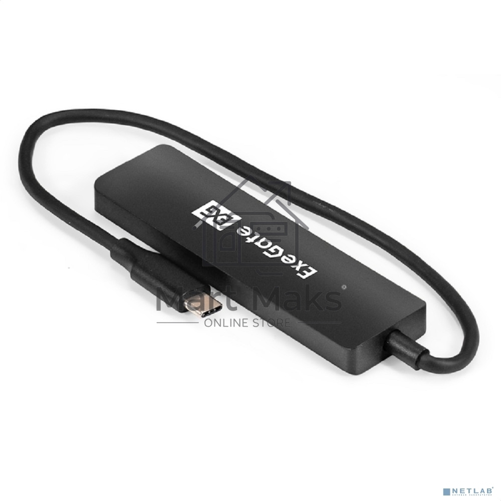USB-концентратор 4-в-1 ExeGate DUB-4CP/3 (кабель-адаптер USB Type C --> 4xUSB3.0, Plug&Play, черный)