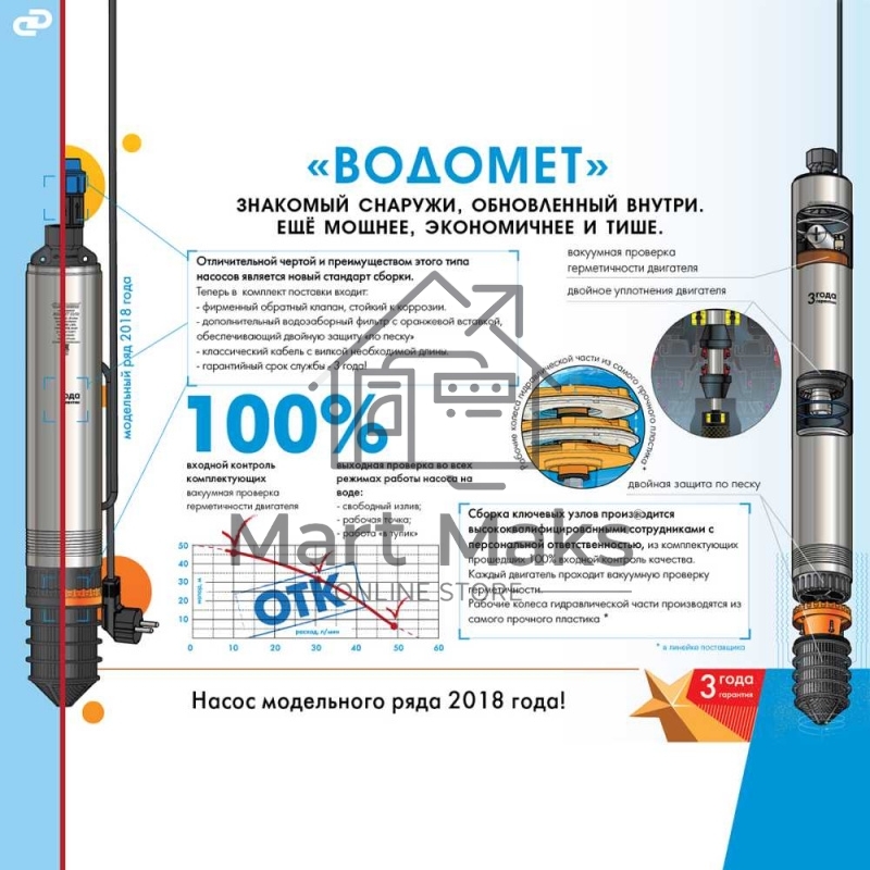Насос скважинный центробежный ВОДОМЕТ 40/50 ок (обратный клапан в комплекте)