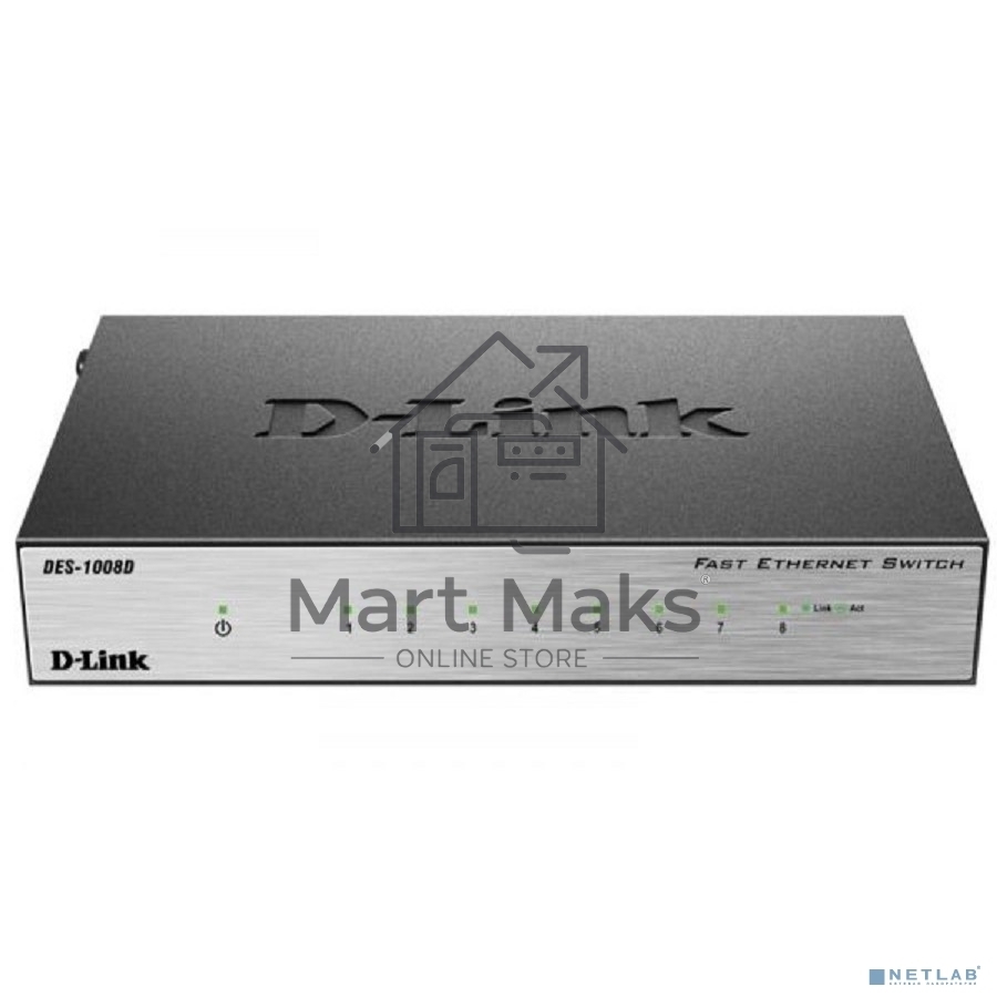 Неуправляемый коммутатор с 8 портами 10/100Base-TX D-Link DES-1008D/(K2A/K3A)RU/J1A/J2A/L2A/L2B