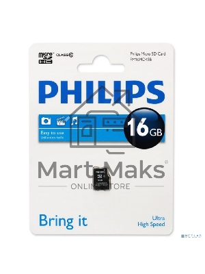 Флеш карта microSD 16Gb PHILIPS microSDHC Class 10
