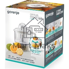Соковыжималка Gorenje CJ30E белый/серебристый, цитрусовая, 30 Вт, 800 мл, механическое, реверс