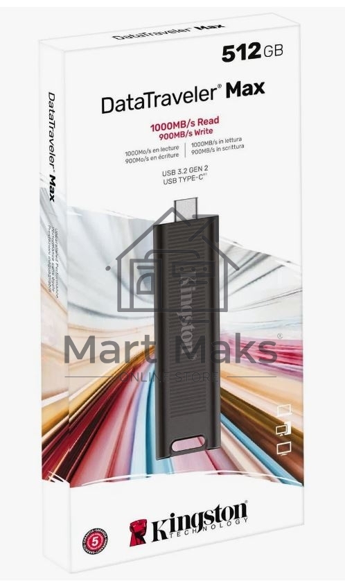 Флешка USB R/W R/W Kingston 512Gb DataTraveler Max <DTMAX/512GB>, USB3.2, up to 1000/900MBs черный