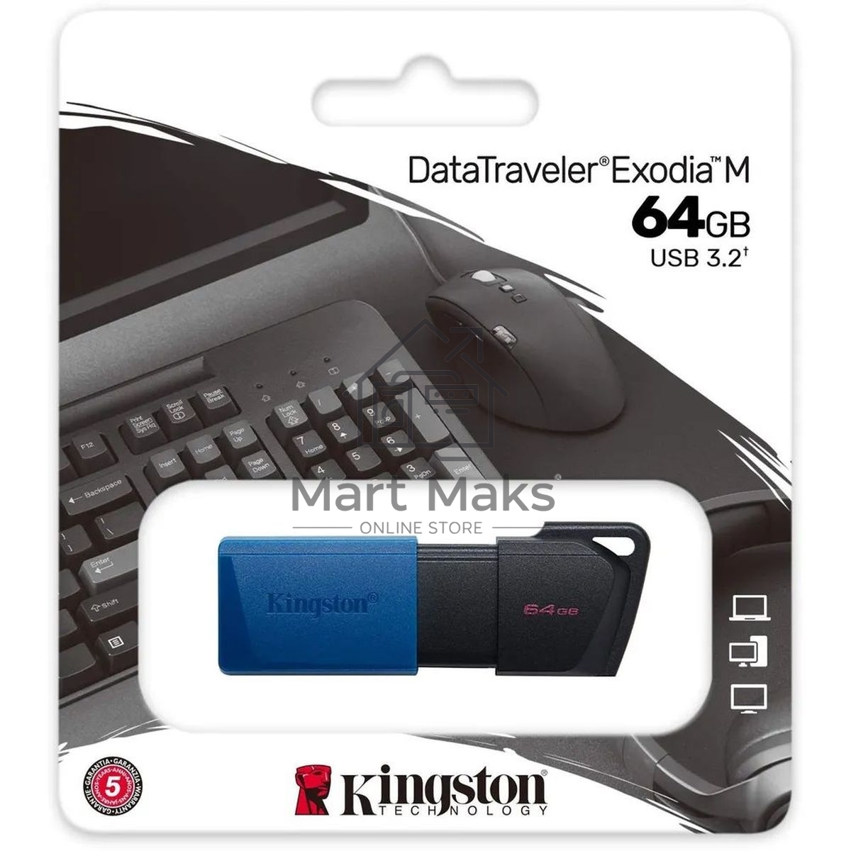 Флешка USB R/W R/W Kingston 64Gb DataTraveler Exodia M DTXM/64GB USB3.0 черный/синий