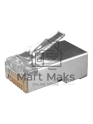 Разъем RJ-45(8P8C) Hyperline PLUG-8P8C-U-C6-SH-100 под витую пару, категория 6 (50 µ''/ 50 микродюймов), экранированный, универсальный (для одножильного и многожильного кабеля) (100 шт)