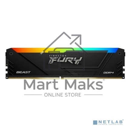 Оперативная память Kingston Fury Beast, DDR4, 32GB (1x32GB), 3200MHz, CL16, DIMM, с радиатором, RGB, черный