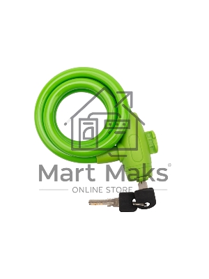Тросовый замок взломостойкий для велосипедов и колясок с ключом Четыре сезона 100 см зеленый 79-0303