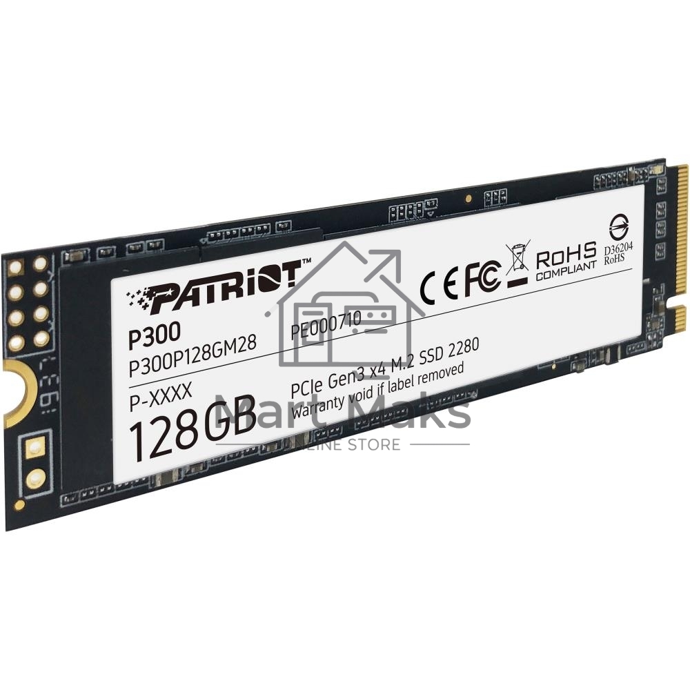 Накопитель SSD Patriot P300, 128GB, PCIe 3.0 x4, M.2 2280, NVMe, R/W 1600/600