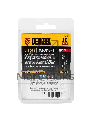 Набор бит Denzel PH1х50, сталь S2, круглый профиль, 10 шт.