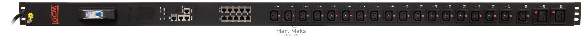 Блок распределения питания Powercom PDU-16AVMS20-18C13-2C19 18*C13+2*C19, 16A, 1,5U (1968234)