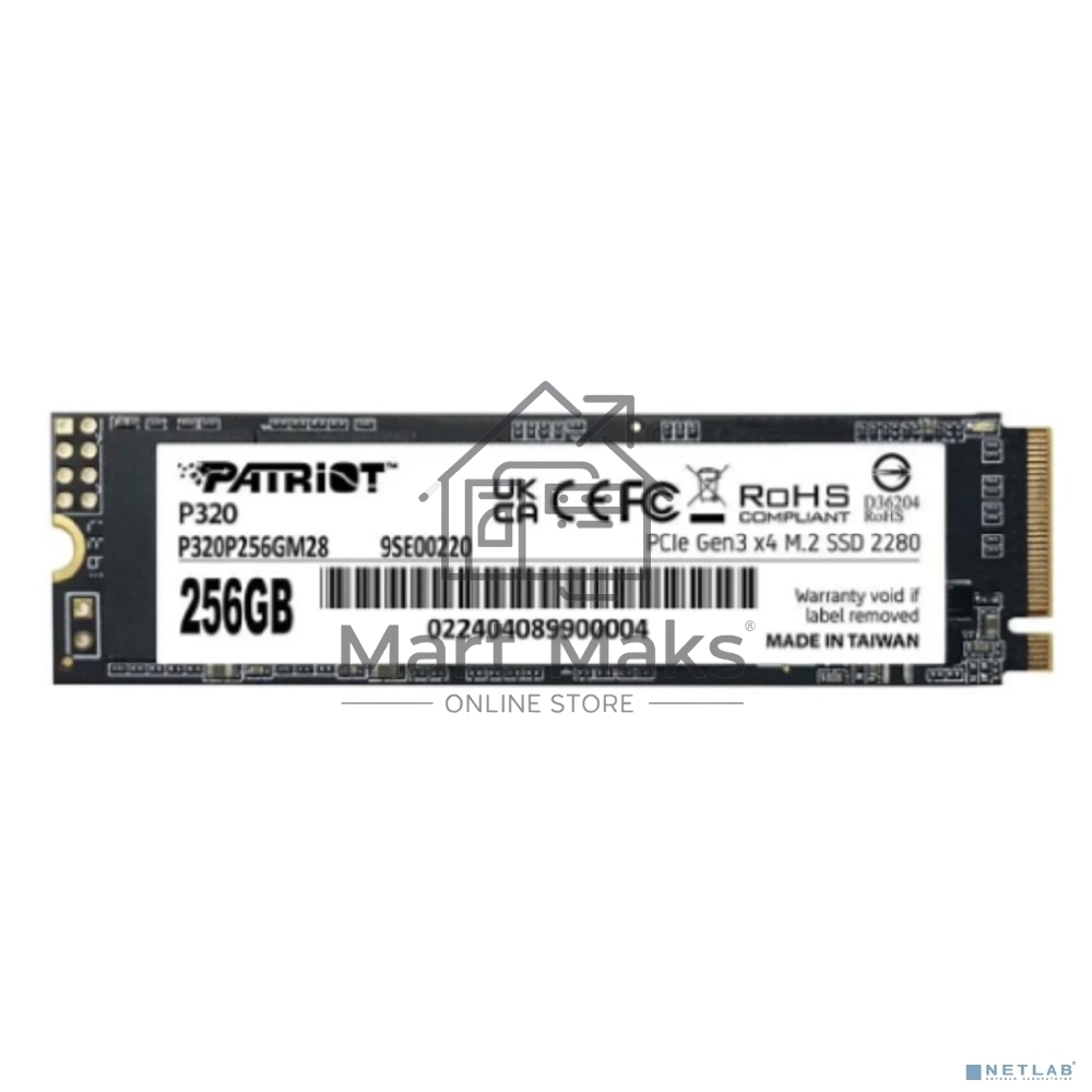 Накопитель SSD Patriot P320, 256Gb, PCIe 3.0 x4, M.2 2280, NVMe, R/W 2200/1200