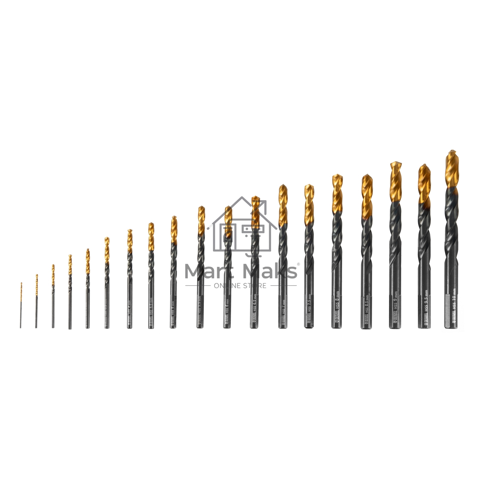 Набор сверл по металлу, 1-10 мм, HSS-Tin, Golden Tip, 19 шт Denzel