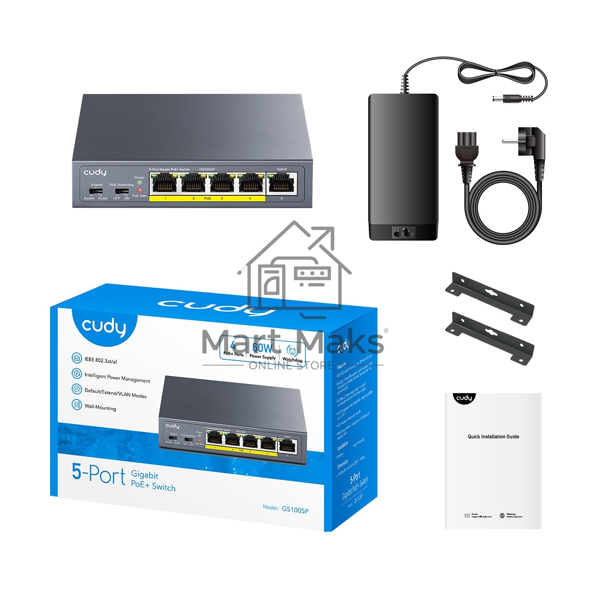 Коммутатор Cudy GS1005P (L2) 5x1Гбит/с 5PoE 60W неуправляемый